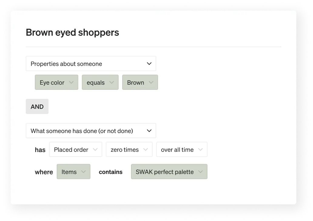 Review segment that contains anyone who has shared that they have brown eyes, and who have not yet purchased SWAKs perfect palette eye shadow kit.