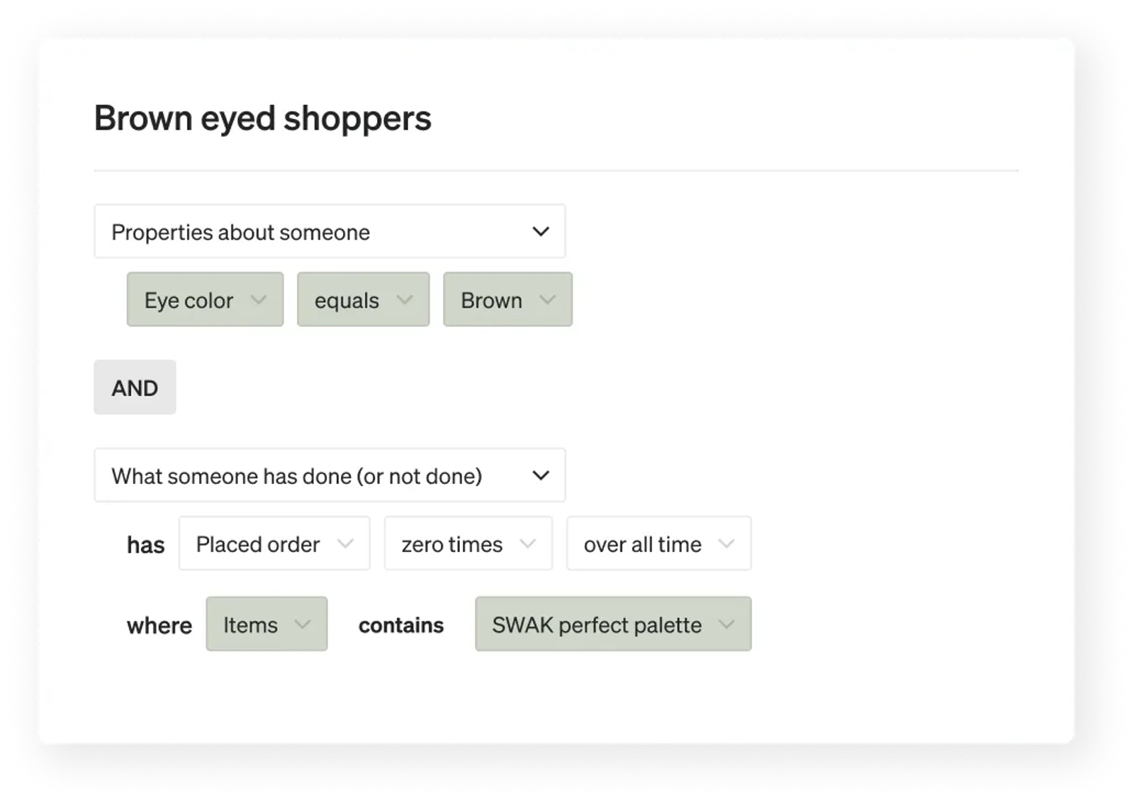 Review segment that contains anyone who has shared that they have brown eyes, and who have not yet purchased SWAKs perfect palette eye shadow kit.