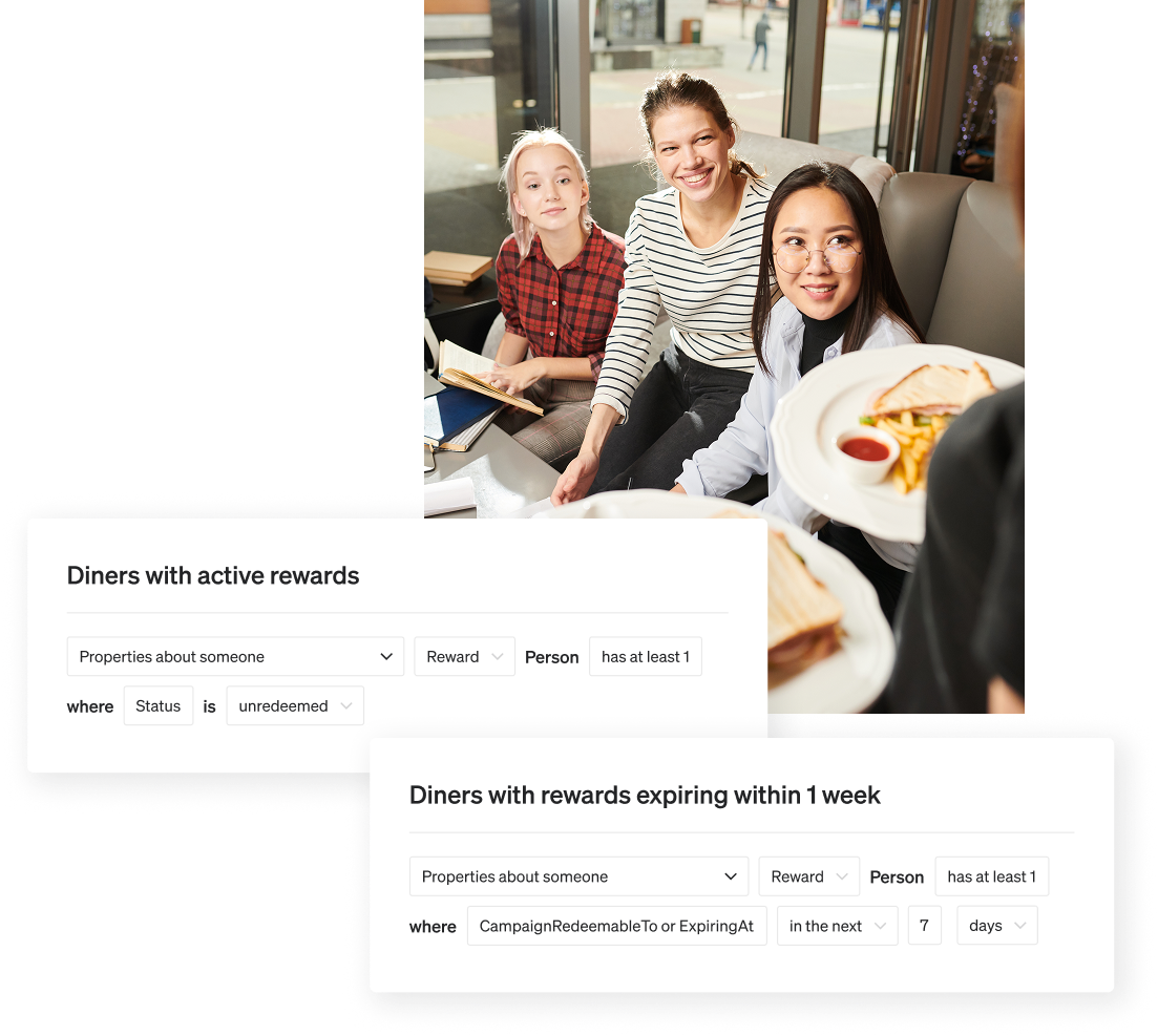 2 Klaviyo segments recommended for restaurant businesses with the reward object