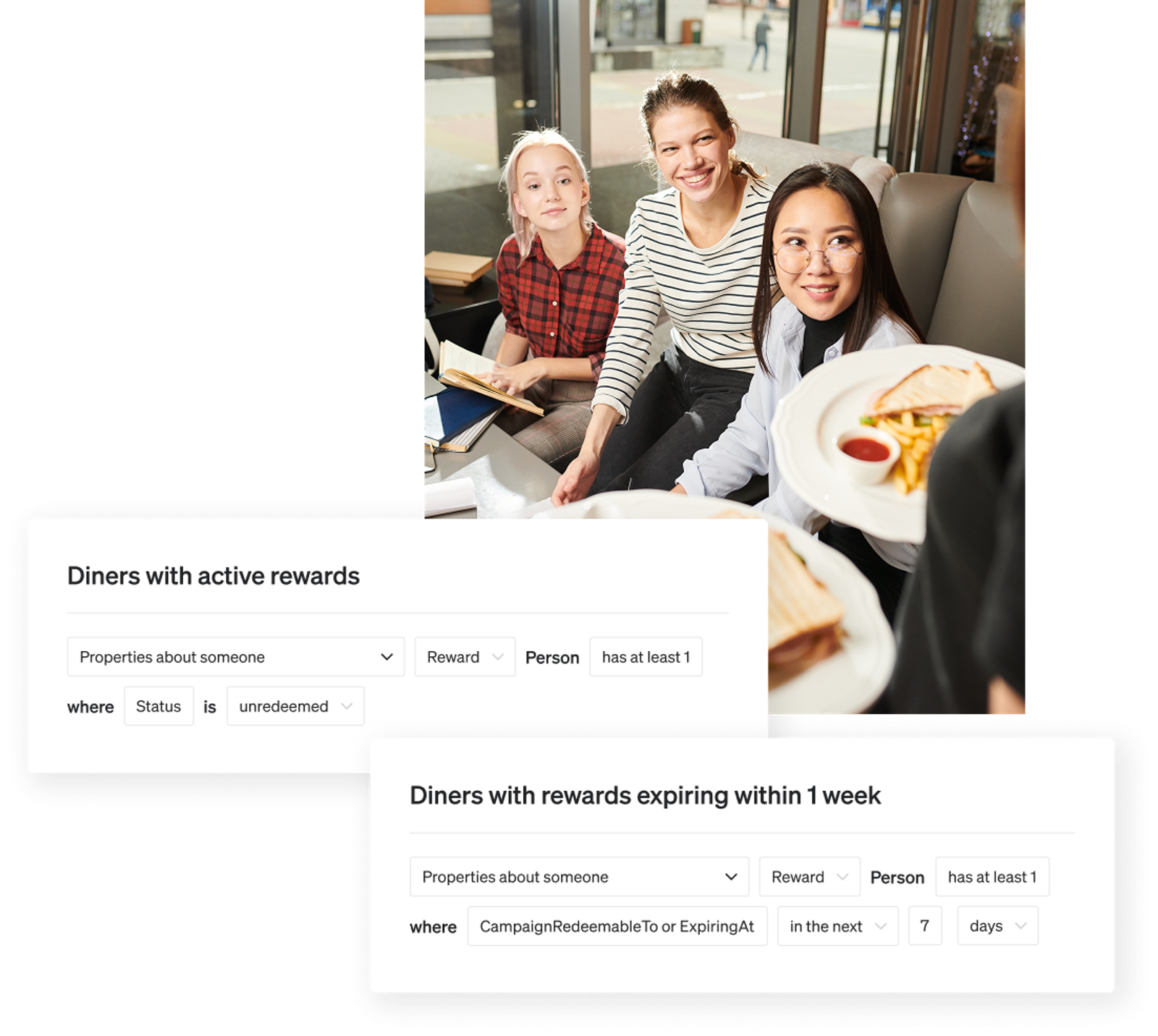 2 Klaviyo segments recommended for restaurant businesses with the reward object