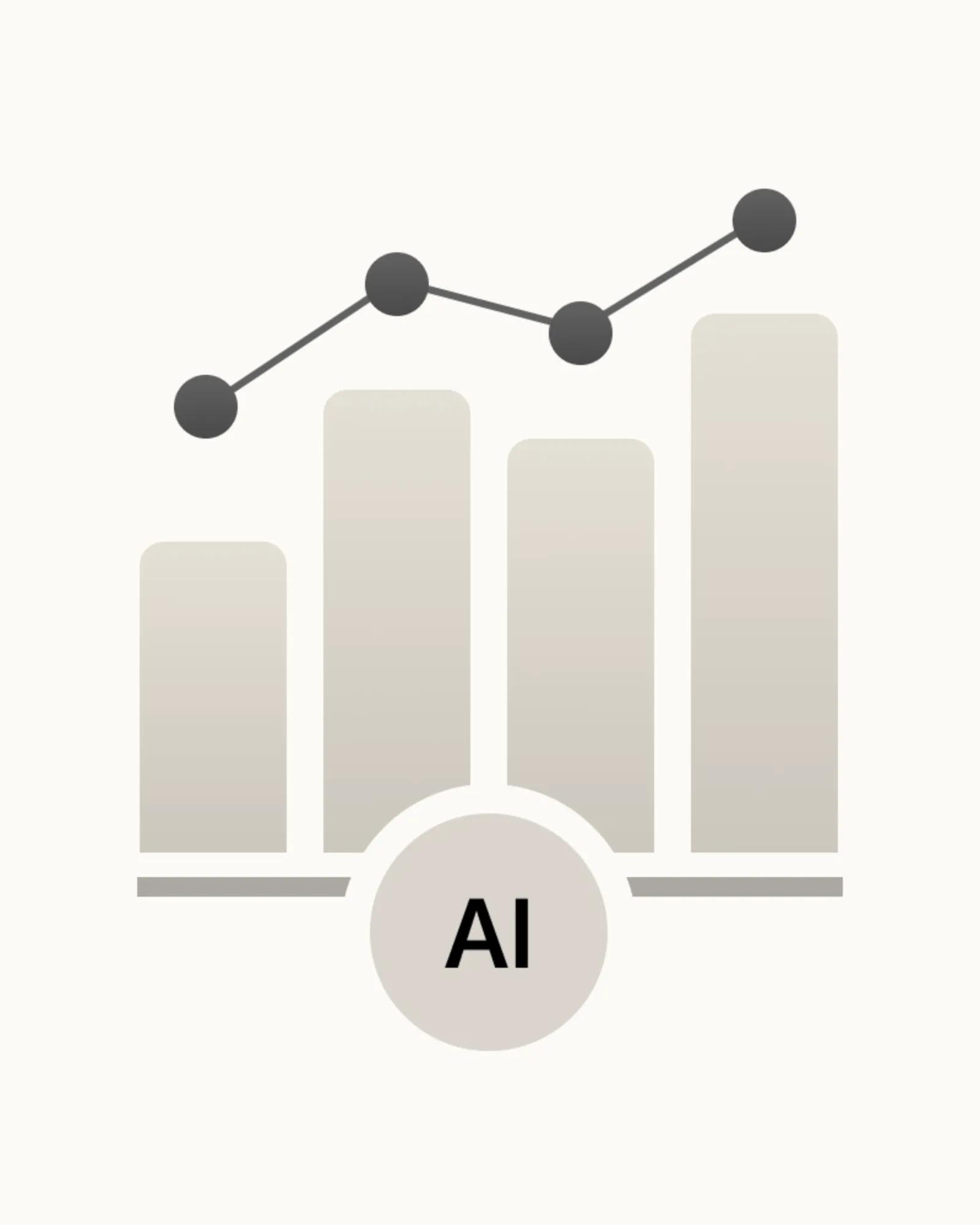 An illustration shows a bar chart with a rising line graph above it and “AI” at the base.