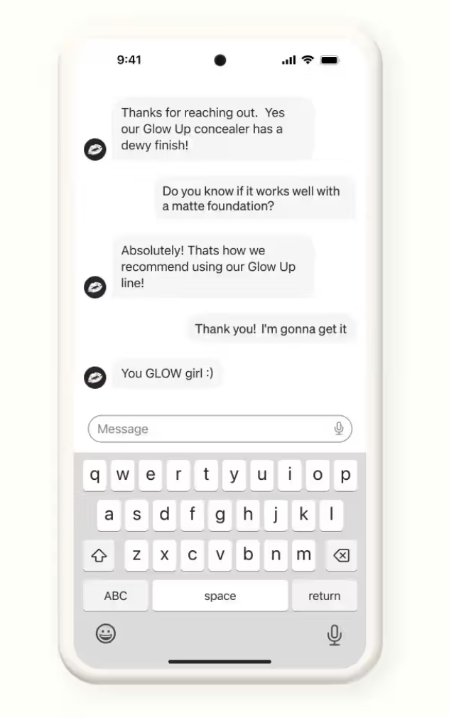 An example conversation with a Support agent via text.