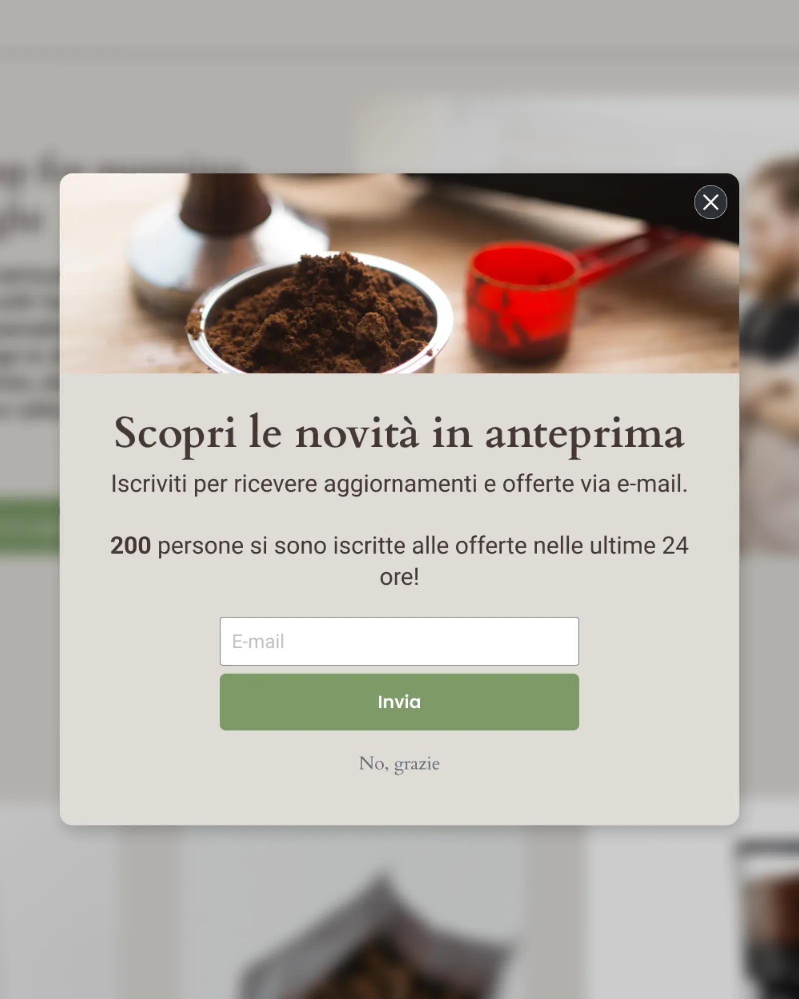 Esempio di modulo d'iscrizione a Beantown Coffee in cui viene indicato che 200 persone si sono iscritte nelle ultime 24 ore.