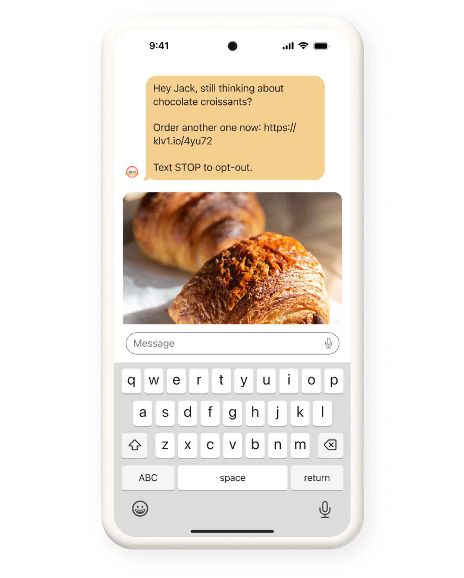 Image of a repeat purchase SMS message