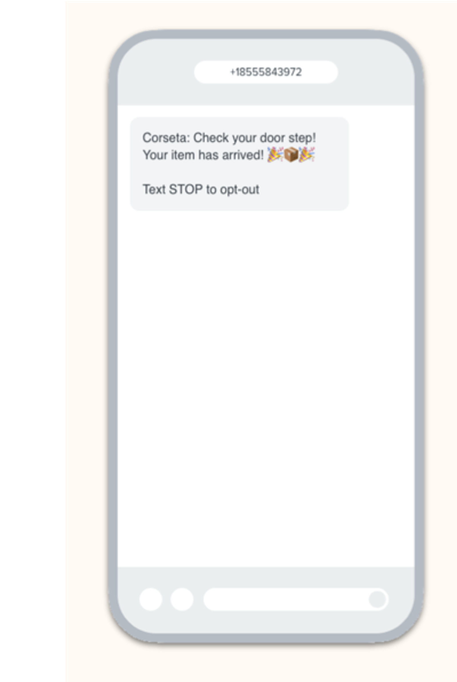 SMS text notification alerting a customer that their item arrived.