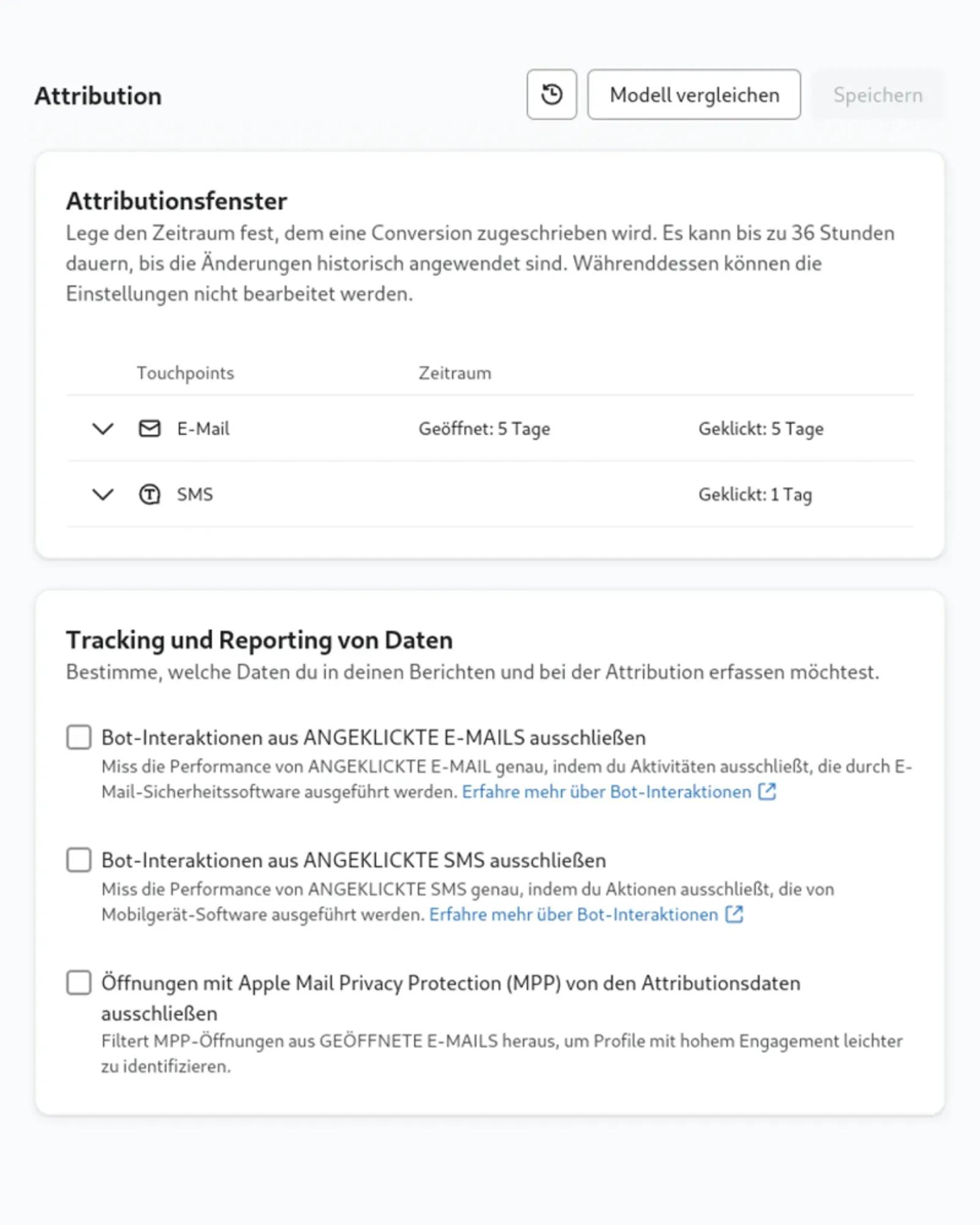 Attributionseinstellung in Klaviyo