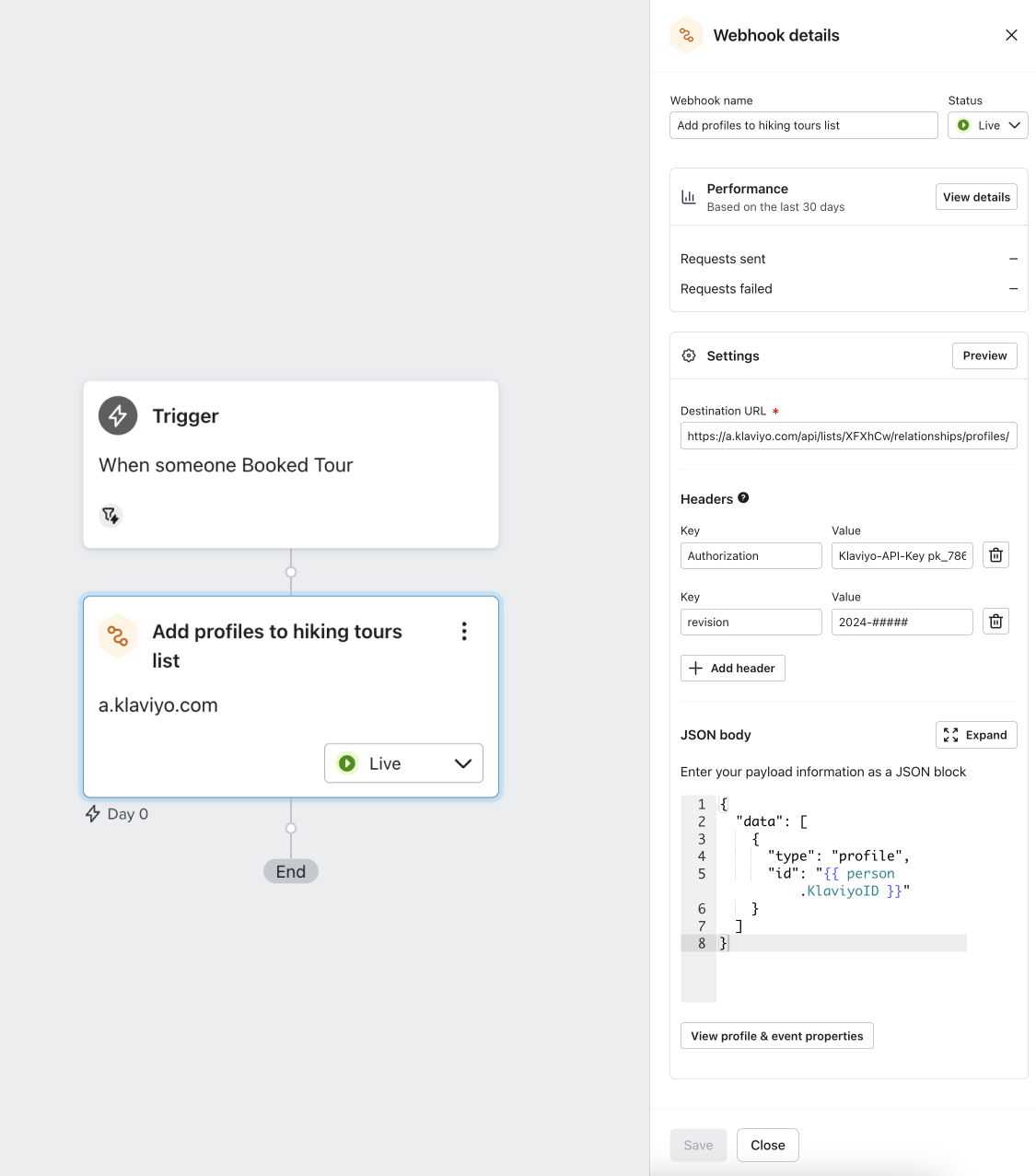 Flow webhook adding profiles to Hiking tours list