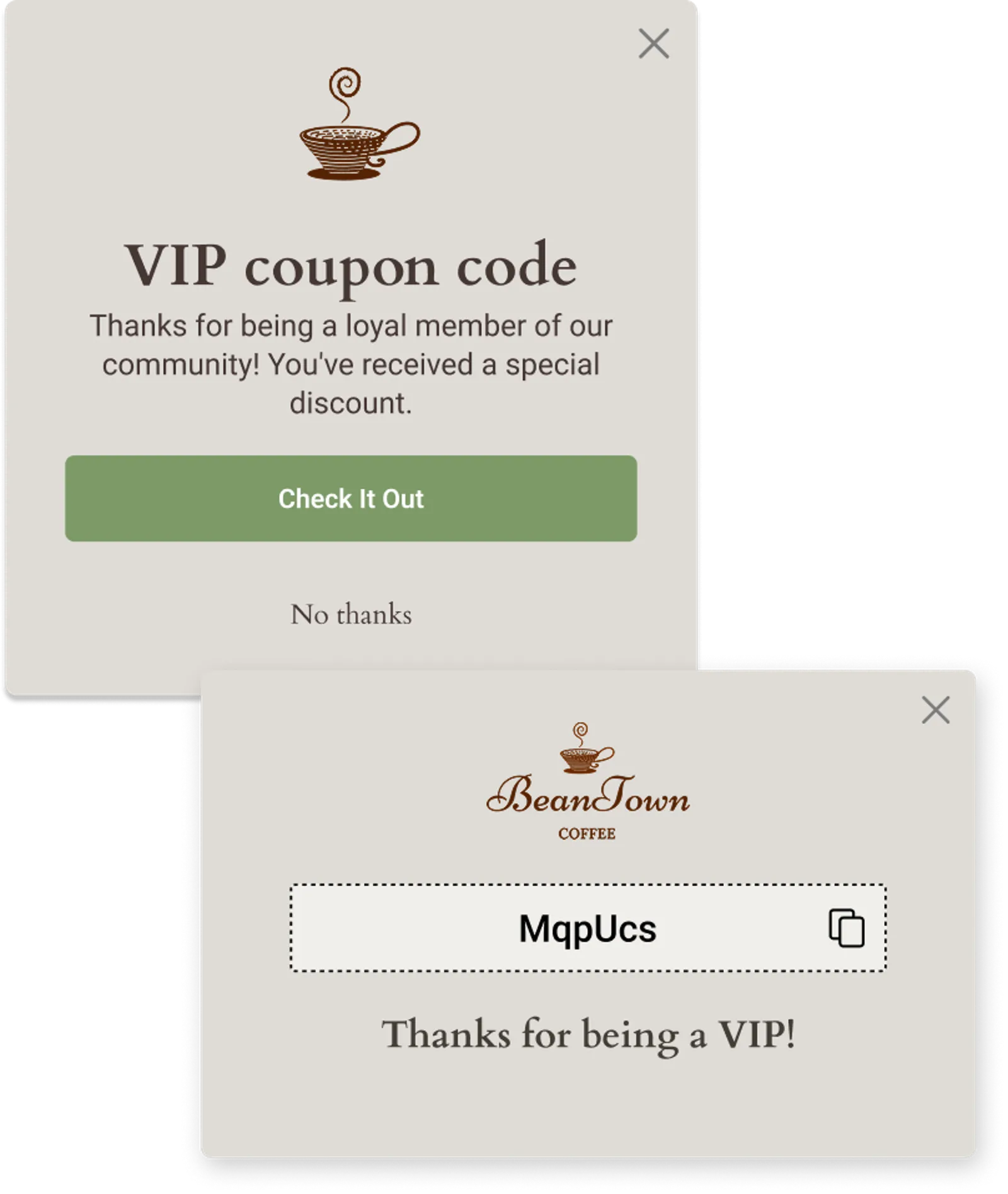 VIP coupon codes via forms