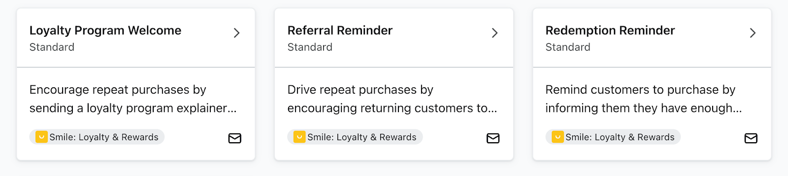 Pre-built Smile.io flow templates in the Klaviyo flow library