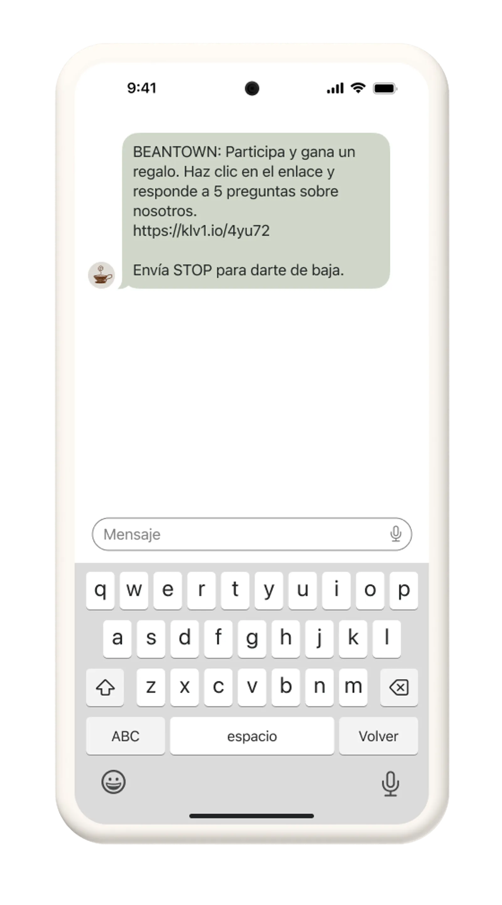 SMS message encouraging subscribers to head to a landing page to play a game. 