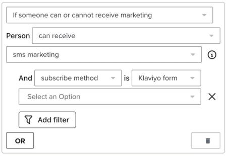Filter for 'persn can receive SMS marketing' and subscribe method