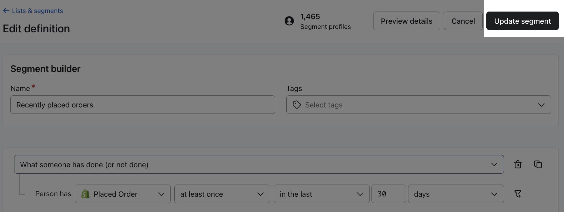 Button to manually update a segment