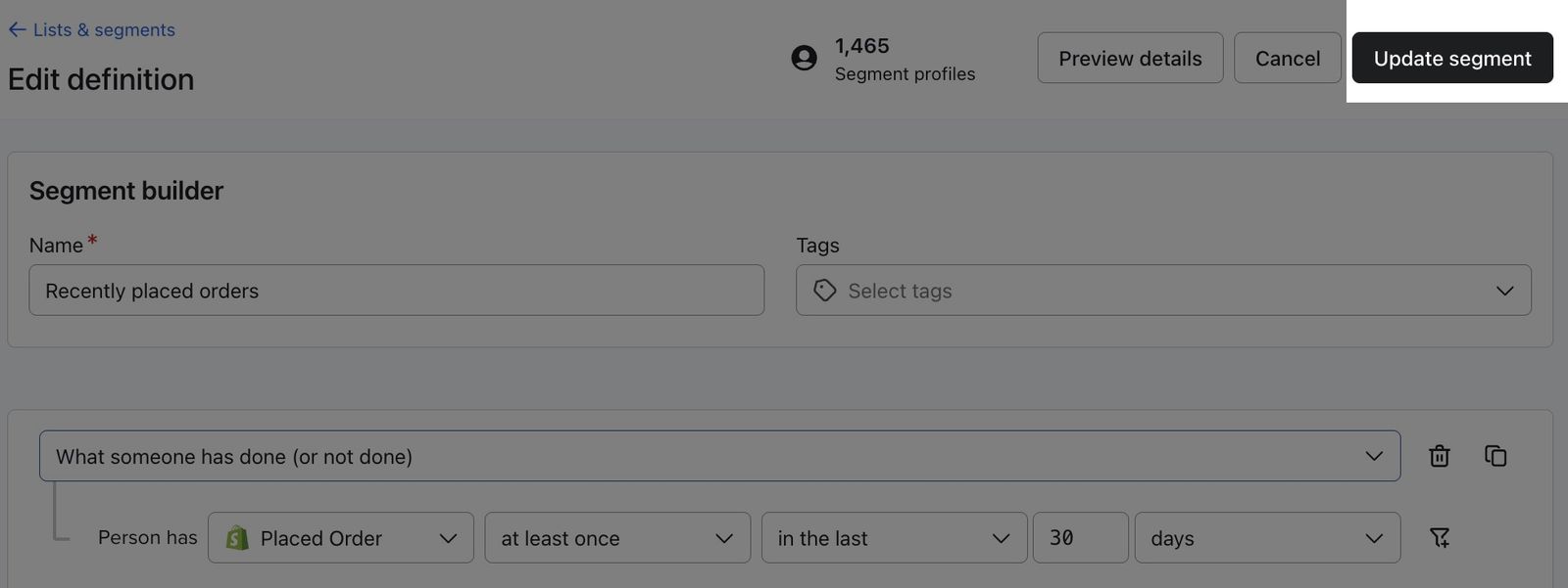 Button to manually update a segment
