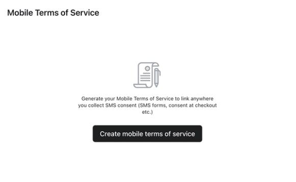 The Mobile Terms of Service creation menu on the Terms of Service settings page.