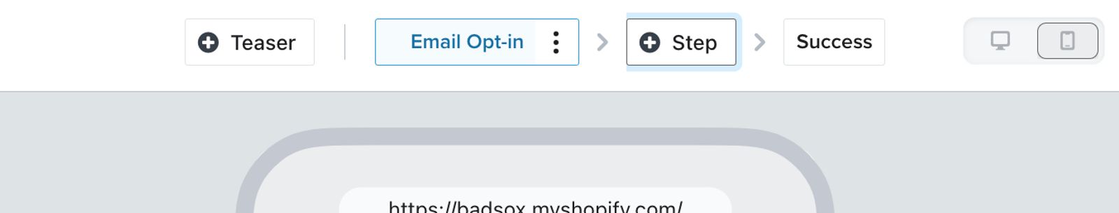 The + Step button selected from the top menu bar in the form builder.