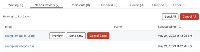 The Cancel button found when viewing the activity queued messages for a message.