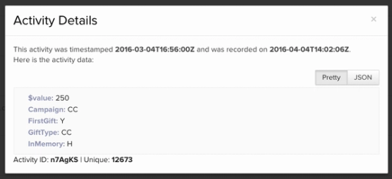 Made Contribution metric activity details popup in Klaviyo