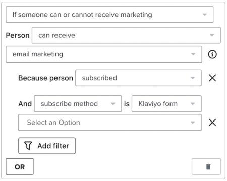 Filter for 'person cannot receive email marketing' with subscribe method