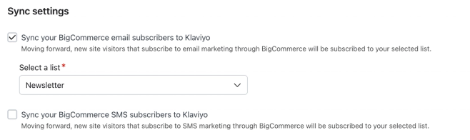 Bigcommerce list subscription settings