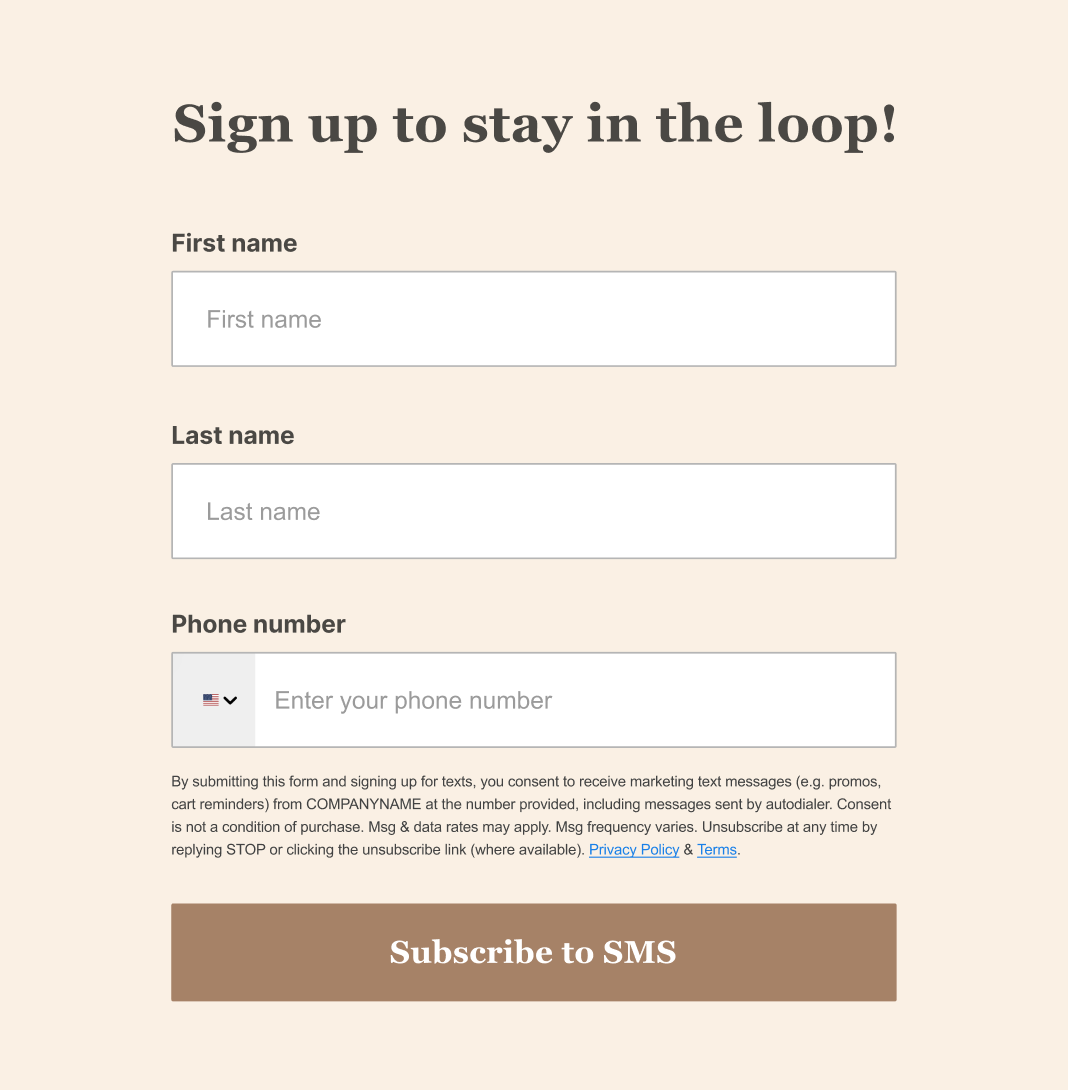 Example of a subscribe page created for SMS