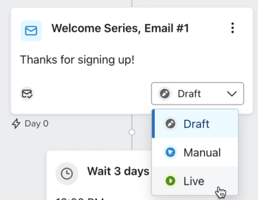 Message status dropdown found when clicking on a message card.