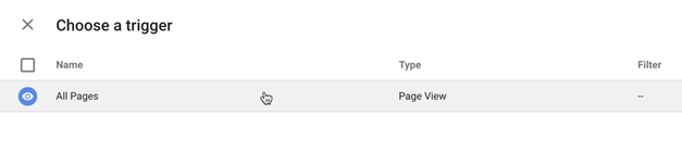 Page view trigger example chosen as trigger for all site pages