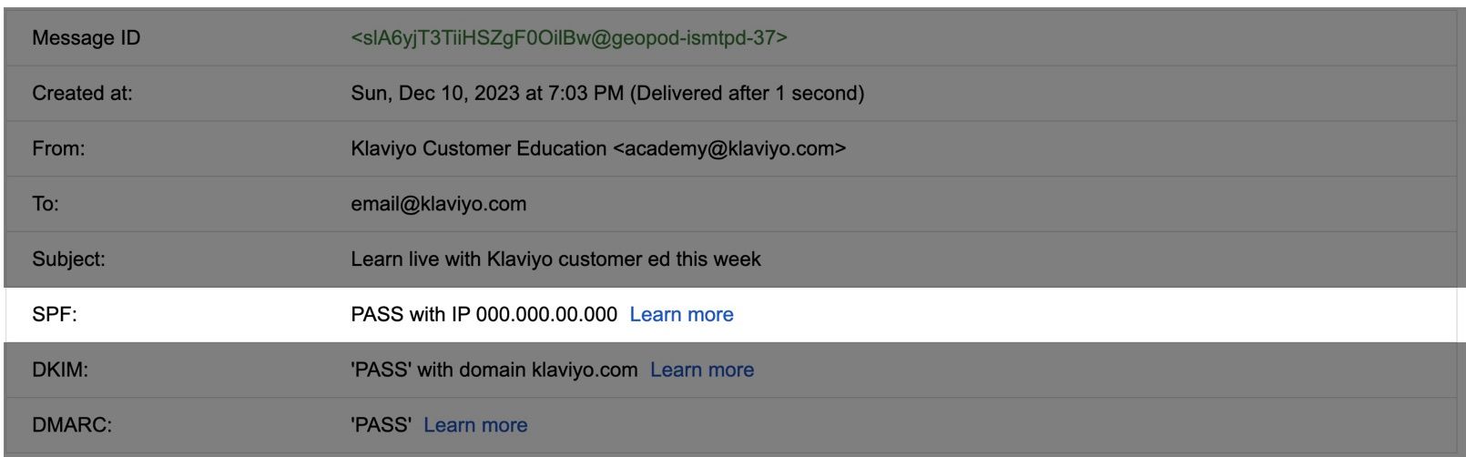 SPF pass highlighed in header summary