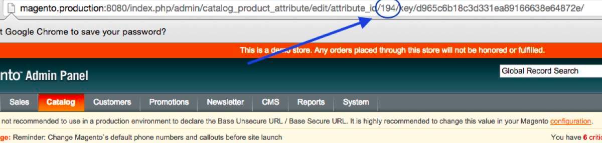 A product ID found via the Magento admin panel