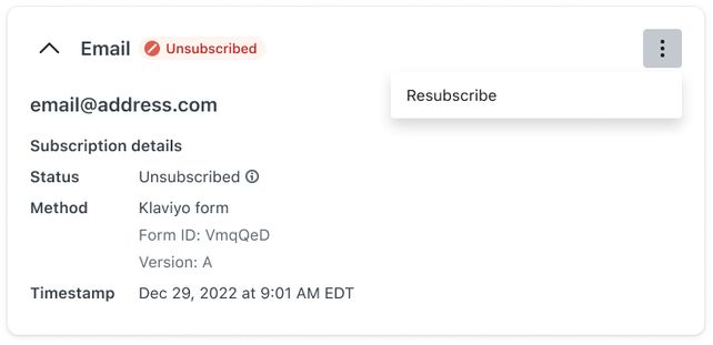 Resubscribe option for an unsubscribed profile
