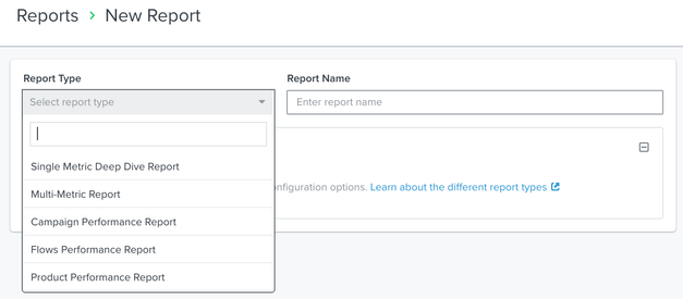 Inside a new Custom created report with option to choose type of report on left and ability to name on right