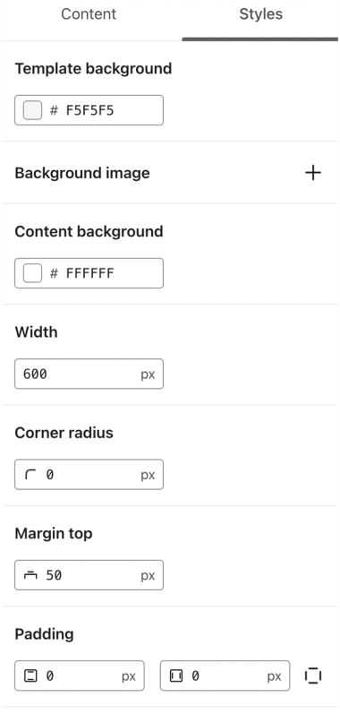 Email style settings
