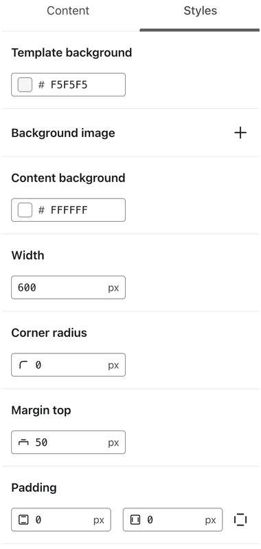 Email style settings