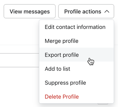 Profile actions dropdown that has Export profile option highlighted