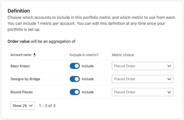 Selecting the account metrics to map to the portfolio metric