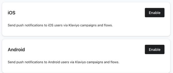 Mobile app settings page to enable iOS or Android push notifications