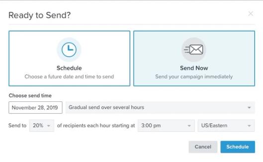Ready to send? page in Klaviyo with Schedule and Send now options
