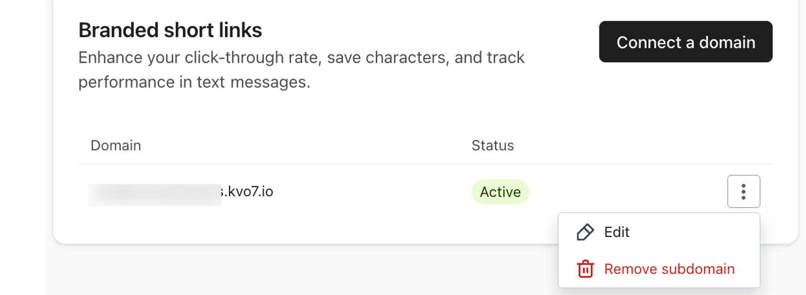 Edit button for a branded Klaviyo link