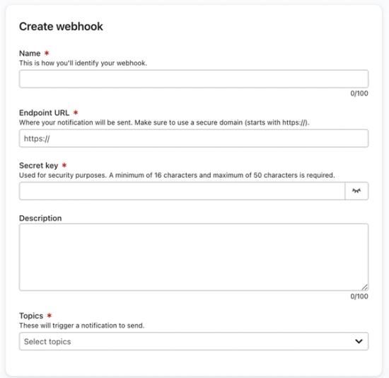 Create webhook modal
