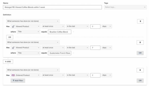 Segment of customers who have browsed several of your products in the Klaviyo segment builder