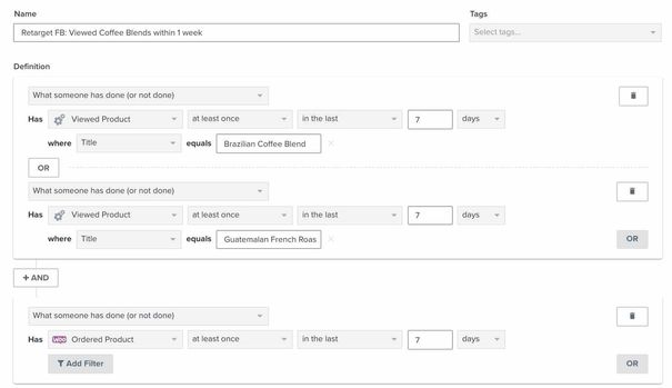 Segment of customers who have browsed several of your products in the Klaviyo segment builder