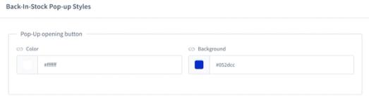 Pop-up opening button settings with color set to white and background set to dark blue