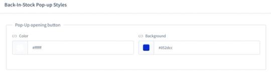Pop-up opening button settings with color set to white and background set to dark blue