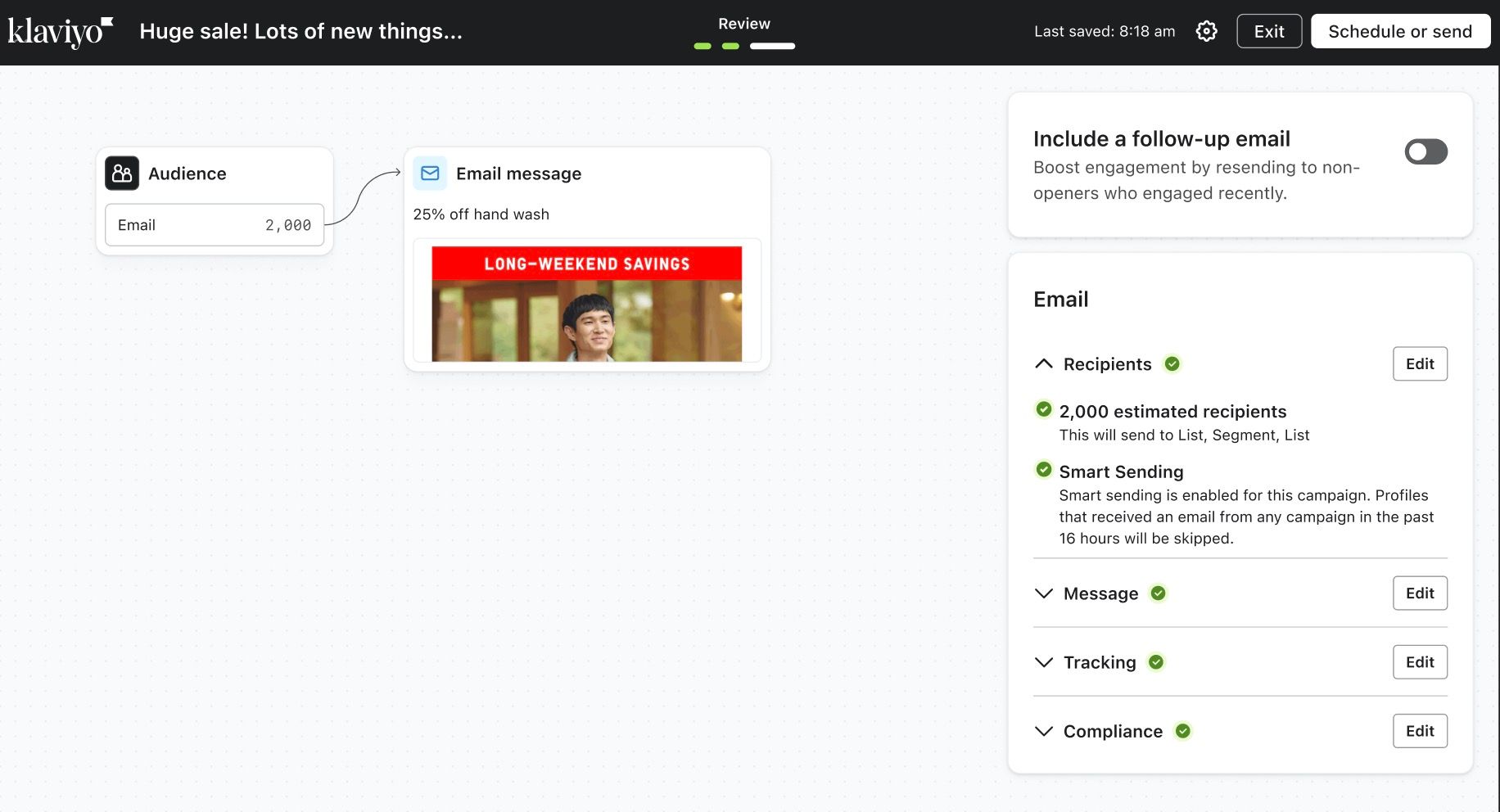 A campaign with a template selected
