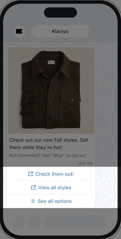 Example of using buttons in a WhatsApp message
