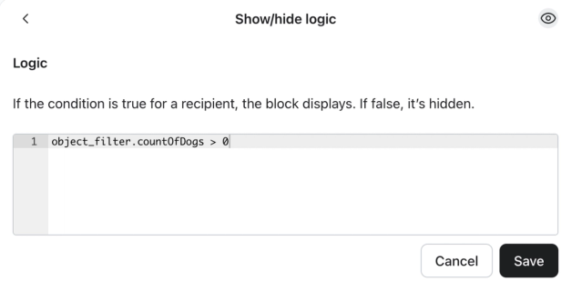 A custom-coded show/hide condition using an object filter.