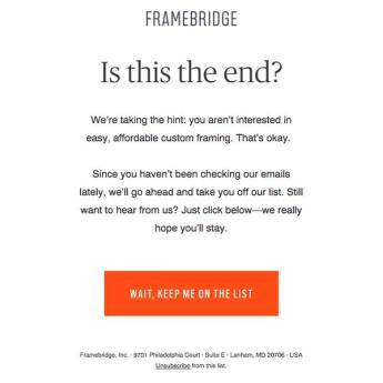Example sunset email with a link that a customer can click to keep them on the subscribe list
