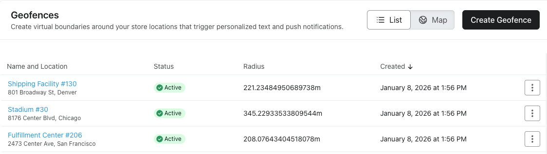 List of an account's geofences