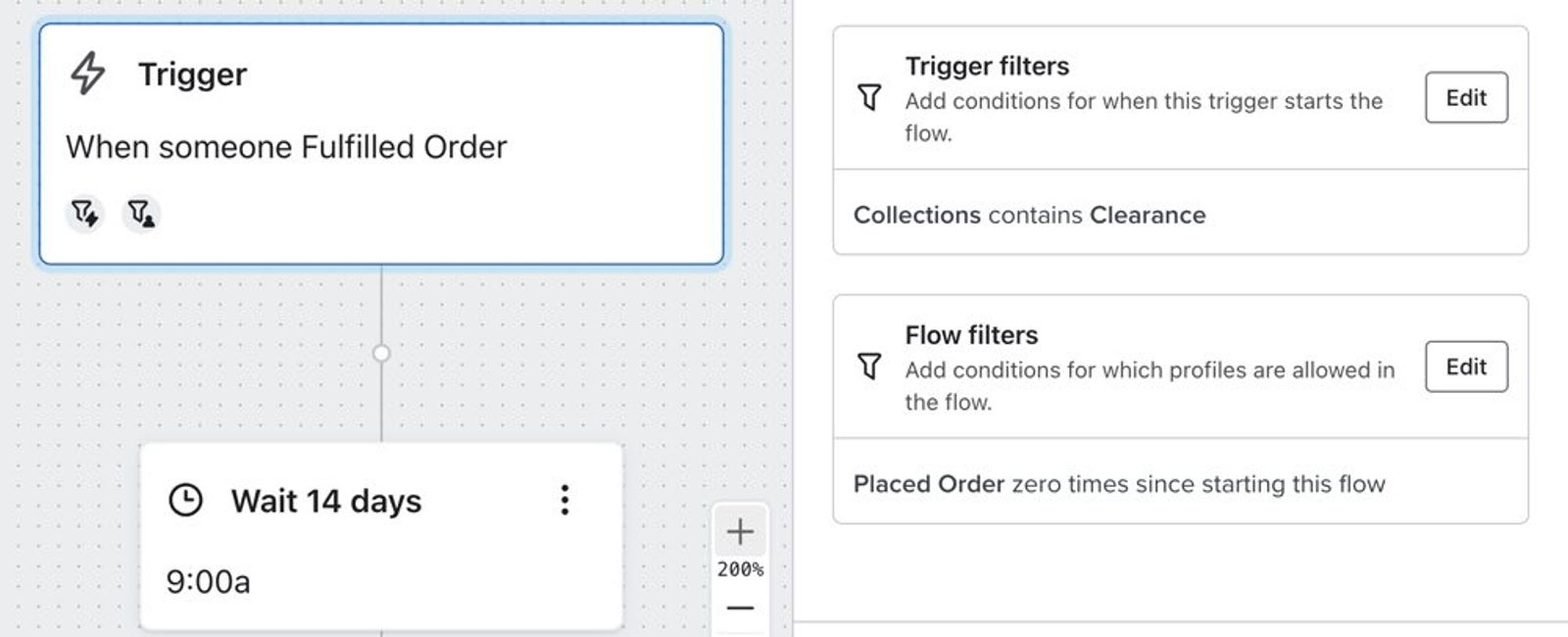 Flow trigger with trigger filter set to filter for orders from a specific collection