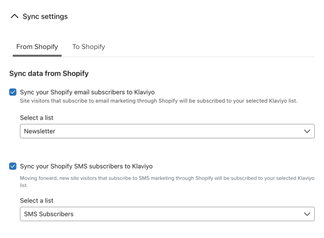Configuration page for the Shopify integration.
