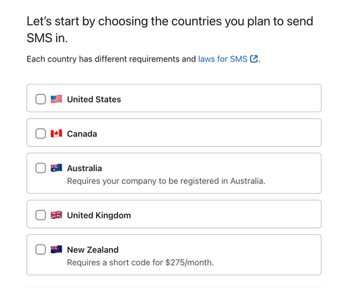Step to choose which countries where you want to send SMS